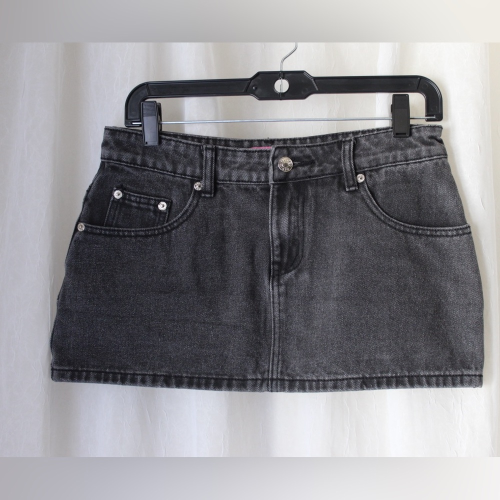 Edikted Dark Gray Washed Denim Mini Skirt - Y2K Style - Size Small